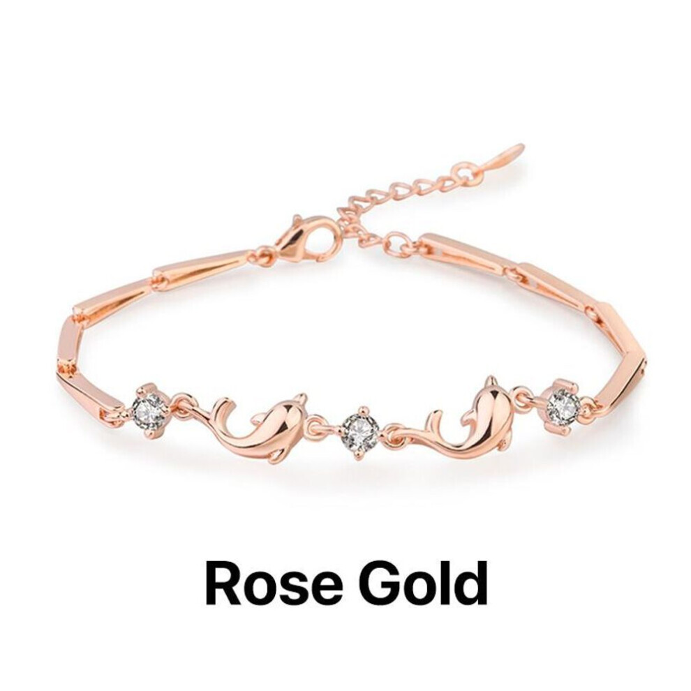 (rose gold) New Adjustable Chain Bracelet Dolphin Bracelet Women&apos;s Diamond Bracelet Zircon Bracelet Jewelry Accessories Gift
