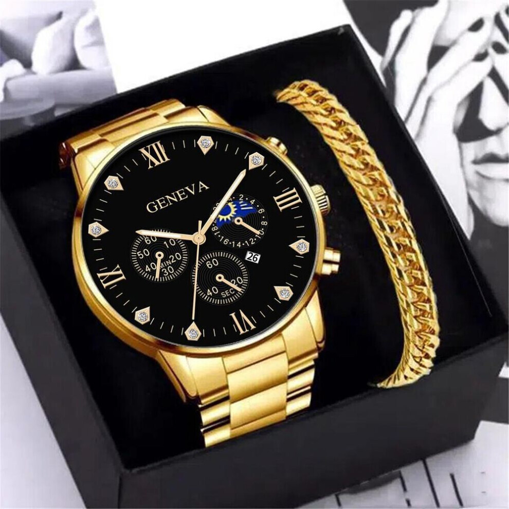 Maxpower (Gold) Stylish Stainless Steel Men's With Roman Numerals And Calendar Gold