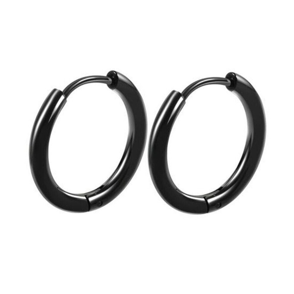 Maxpower (Black, 18Mm) 1 Pair Hoop Earrings Stainless Steel Geometric Elegant Polished Color Metal Circle Earrings