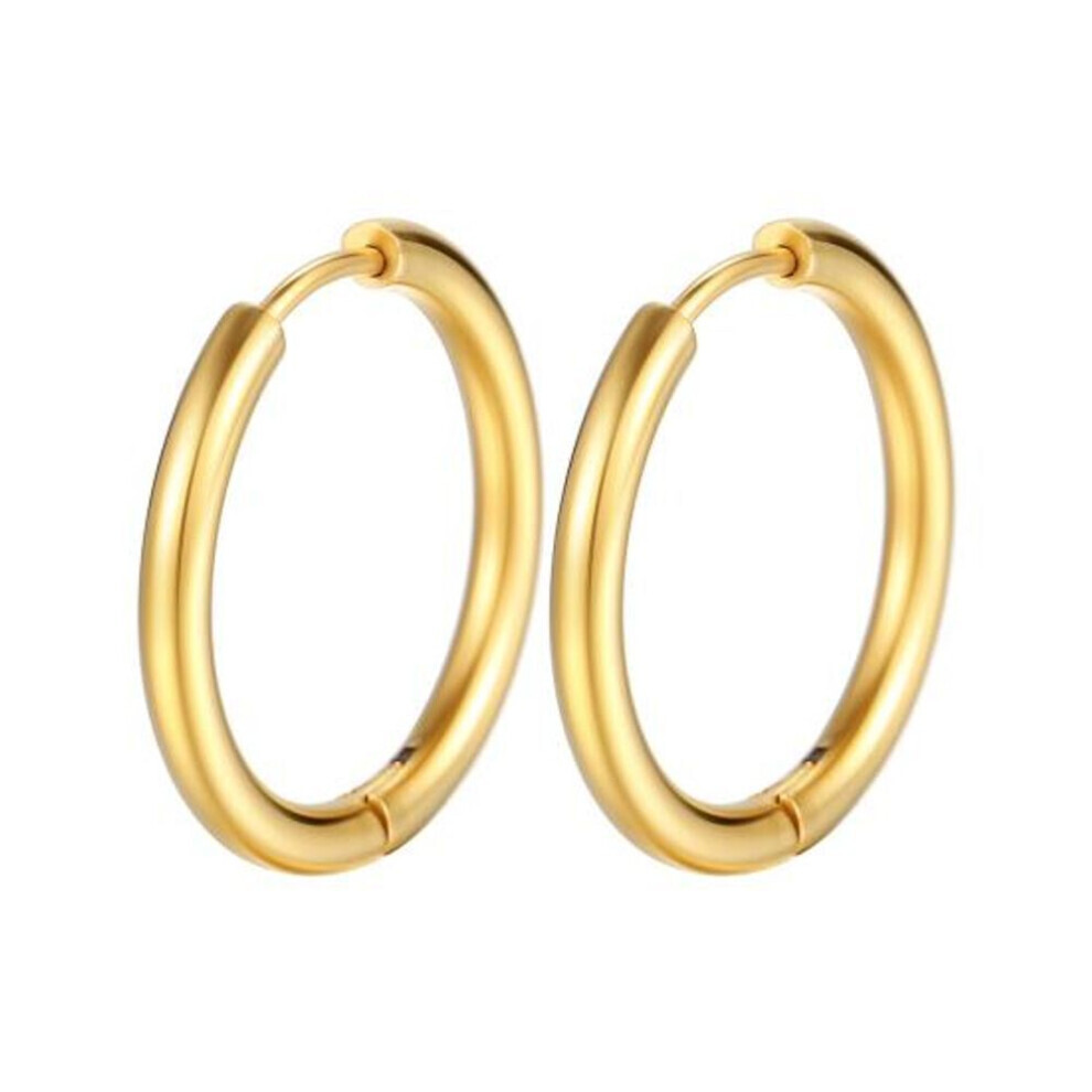 Maxpower (Golden, 20Mm) 1 Pair Hoop Earrings Stainless Steel Geometric Elegant Polished Color Metal Circle Earrings