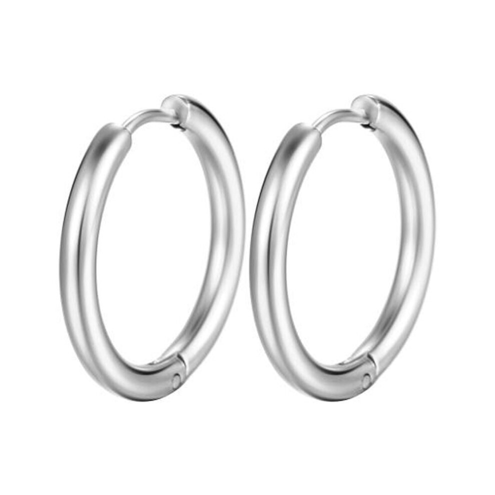Maxpower (Silver, 20Mm) 1 Pair Hoop Earrings Stainless Steel Geometric Elegant Polished Color Metal Circle Earrings