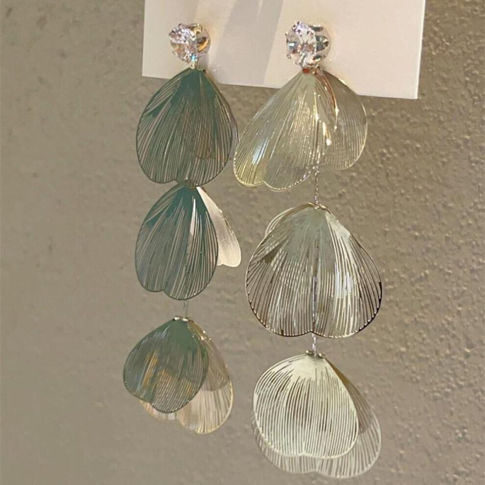 Maxpower (Silver) Metal Ginkgo Leaf Tassel Earrings For Women European And American Exaggerated Dangle Earrings Premium Wedding Jewelry Gift Silver