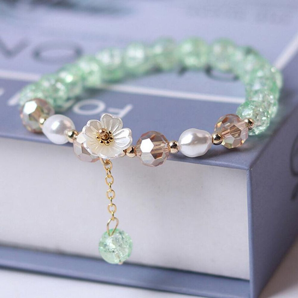 Maxpower (Green) Crystal Beads Bracelet Women Pearl Flower Pendant Friendship White,Green