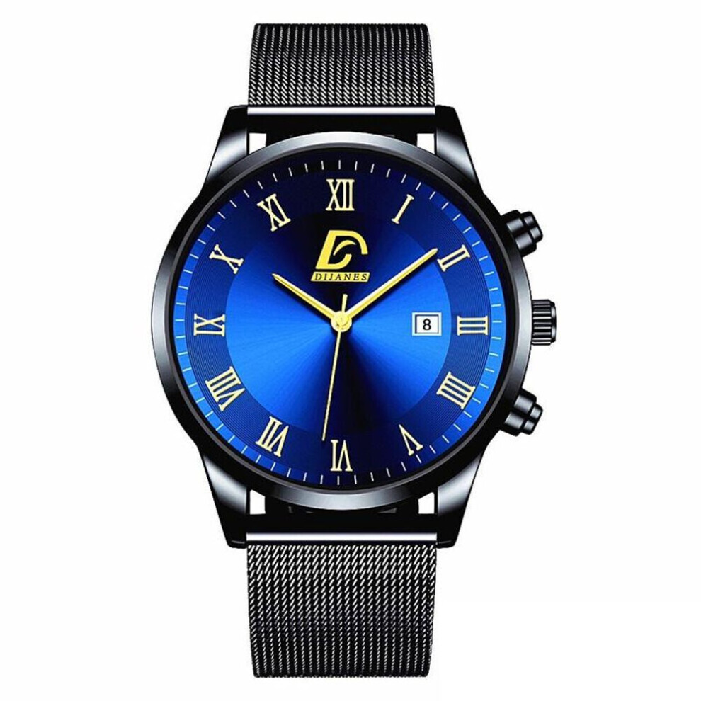 Maxpower (,Blue) Fashion Mens Watches Luxury Stainless Steel Calendar Quartz Wrist Watch For Men Business Casual Clocks Black