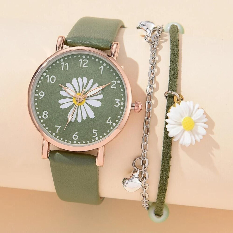 (green) New Watch For Women Dress Romantic Bracelet Wristwatch Fashion Ladies Leather Quartz Watch Clock Women Montre Femme