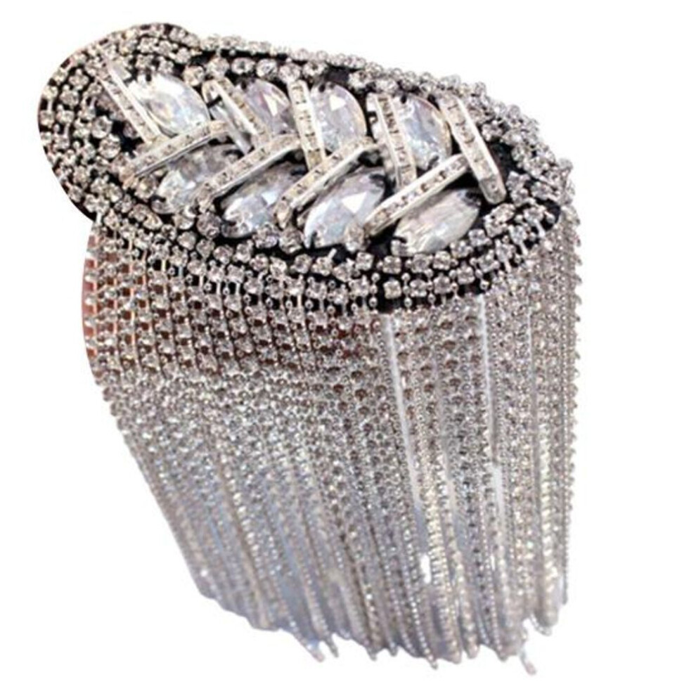 Maxpower (Silver) Temperament Tassels Rhinestones Durable Shiny Shoulder Brooch Bag Decor Epaulette Silver