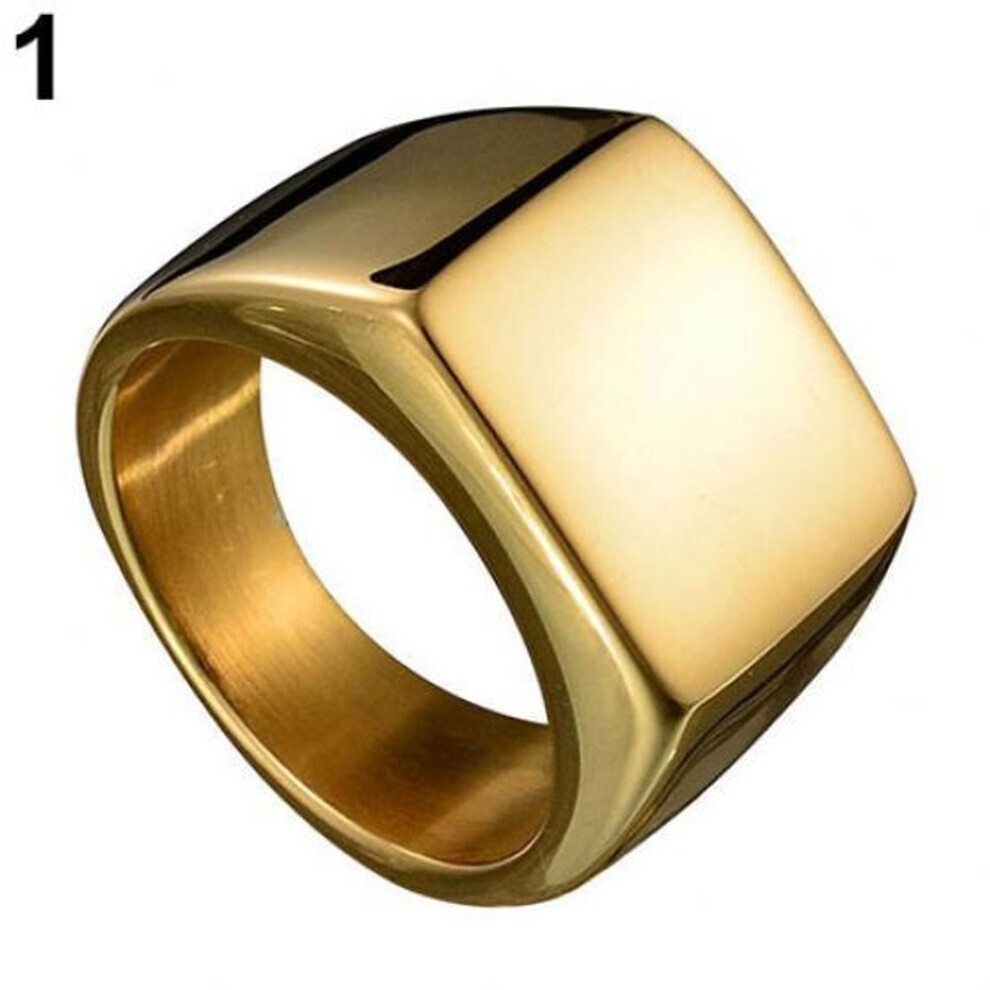 (golden, US 10) Fashion Men Stainless Steel Plain Square Wedding Finger Ring Band Punk Jewelry