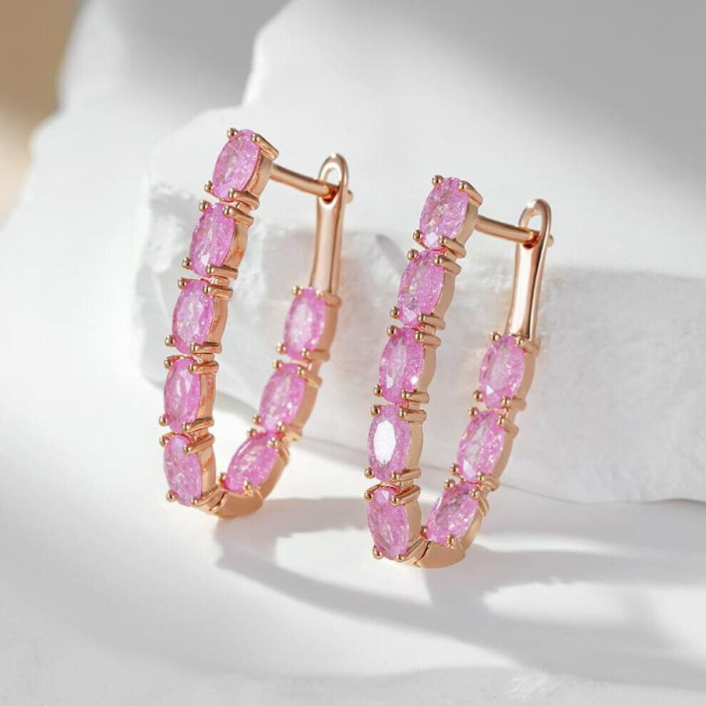 Maxpower (Pink) Luxury Double Oval Frosted Green Zircon Dangle Earrings Multiple Color Party Daily Statement Jewelry Pink,Green