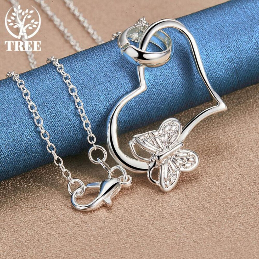 Maxpower (45Cm) 925 Sterling Butterfly Heart Pendant Necklace Jewelry Silver