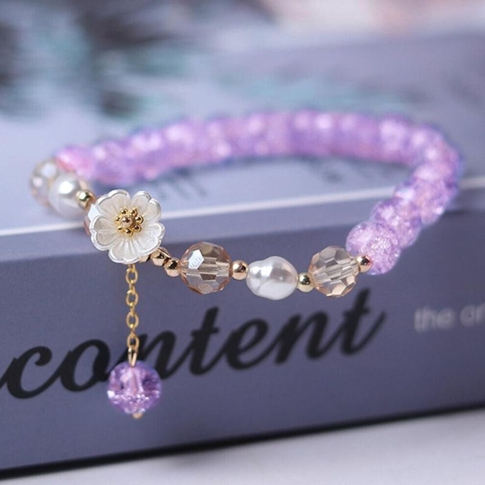 (purple) Crystal Beads Bracelet Women Pearl Flower Pendant Friendship