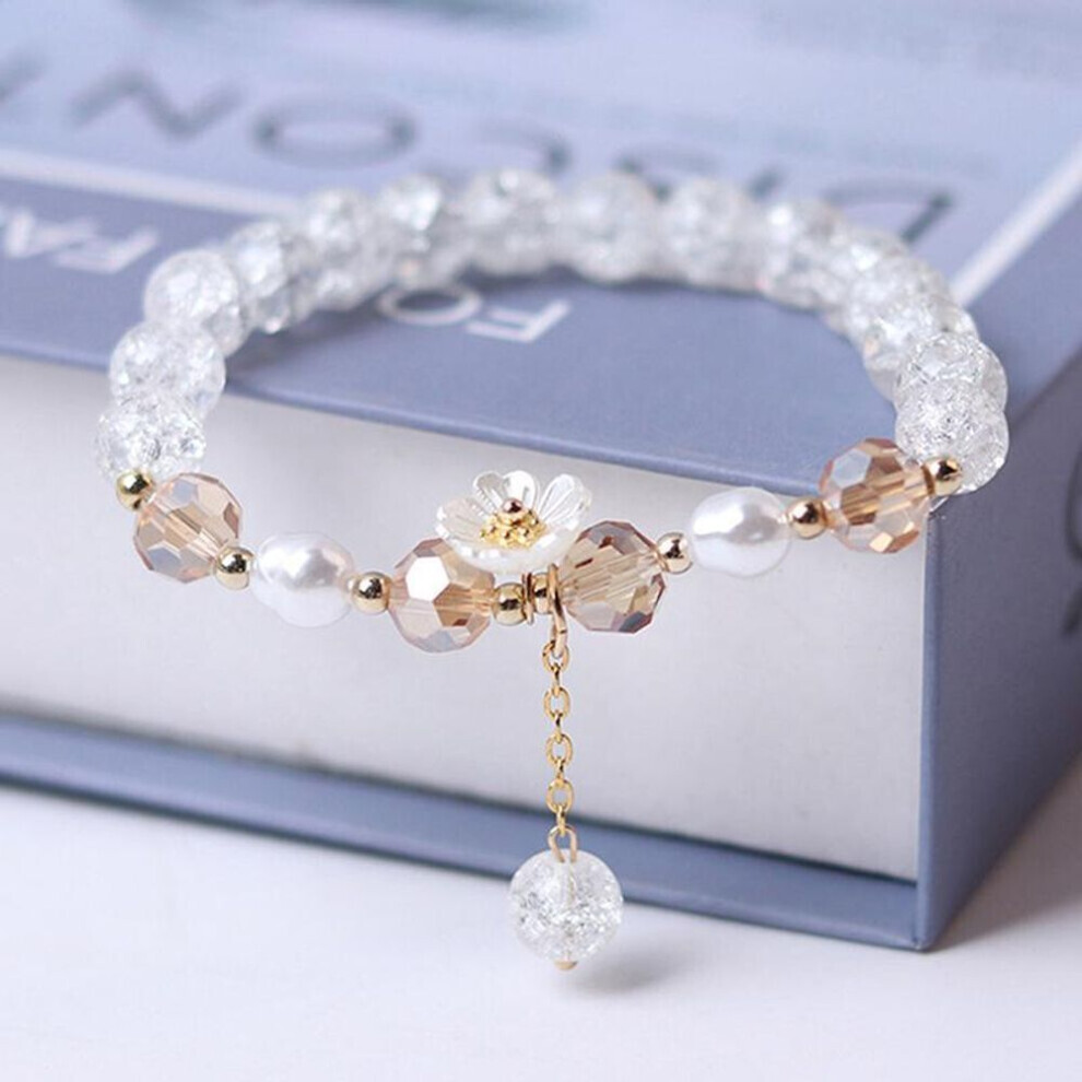 Maxpower (White) Crystal Beads Bracelet Women Pearl Flower Pendant Friendship White