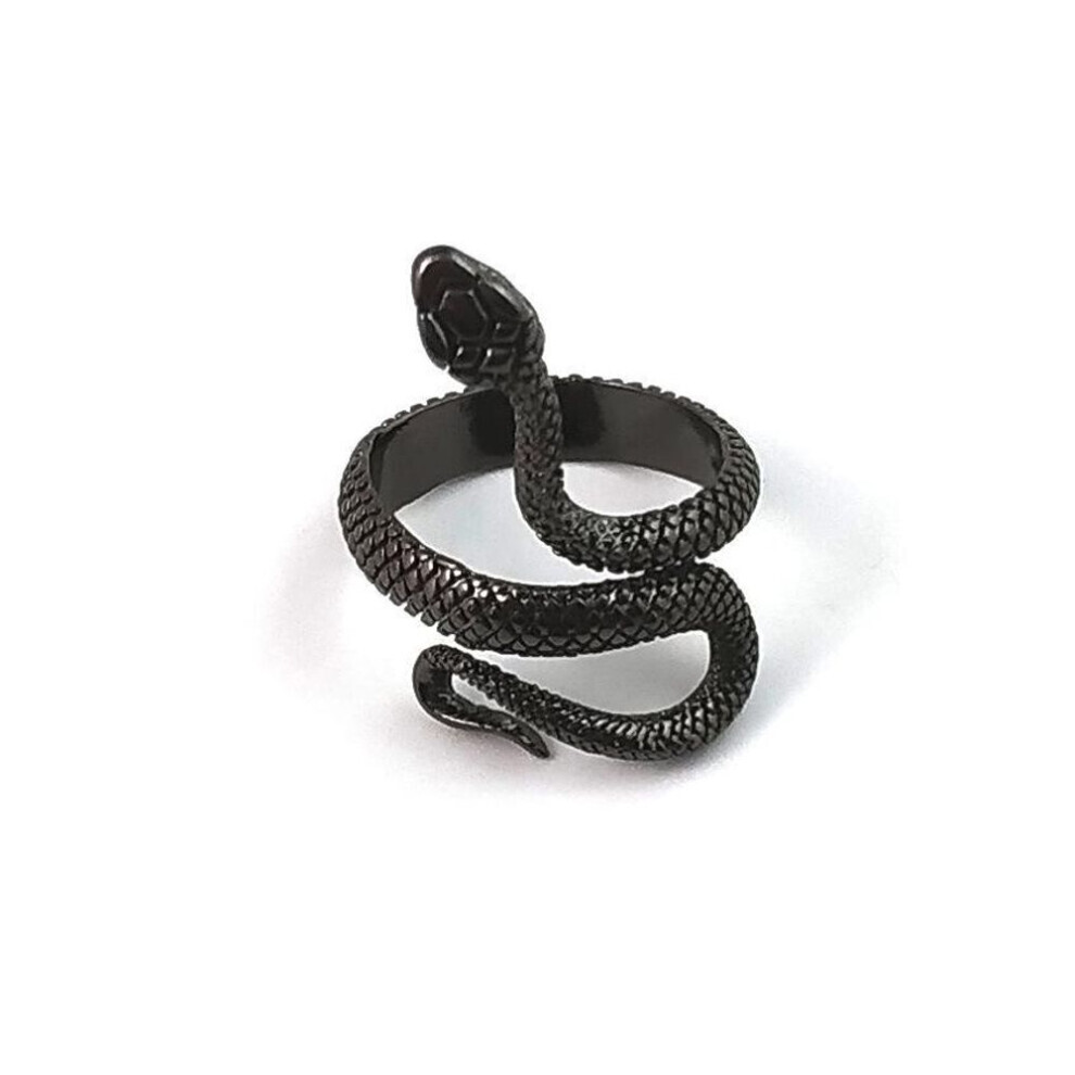 Maxpower (Black) Snake Rings Black Silver Color Metal Punk Open Adjustable Design Animal Exaggerated Finger Ring For Women Men Party Jewelry Gift Black,Silver