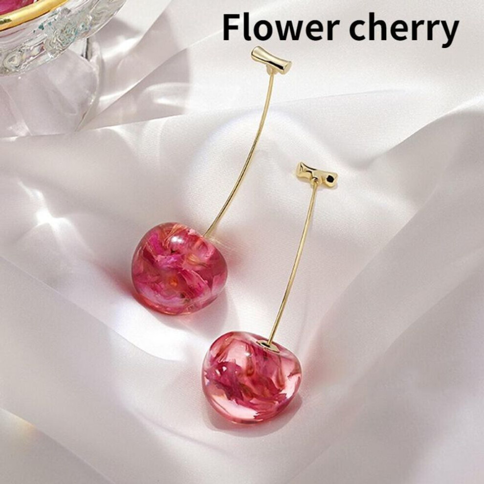 Maxpower (Cherry) Unusual Earrings Korea Accessories For Women Cherry Fruit Drop Earrings Petal Cherry Earring Red Purple Cherry Earrings For Women Designer Je Red,Purple
