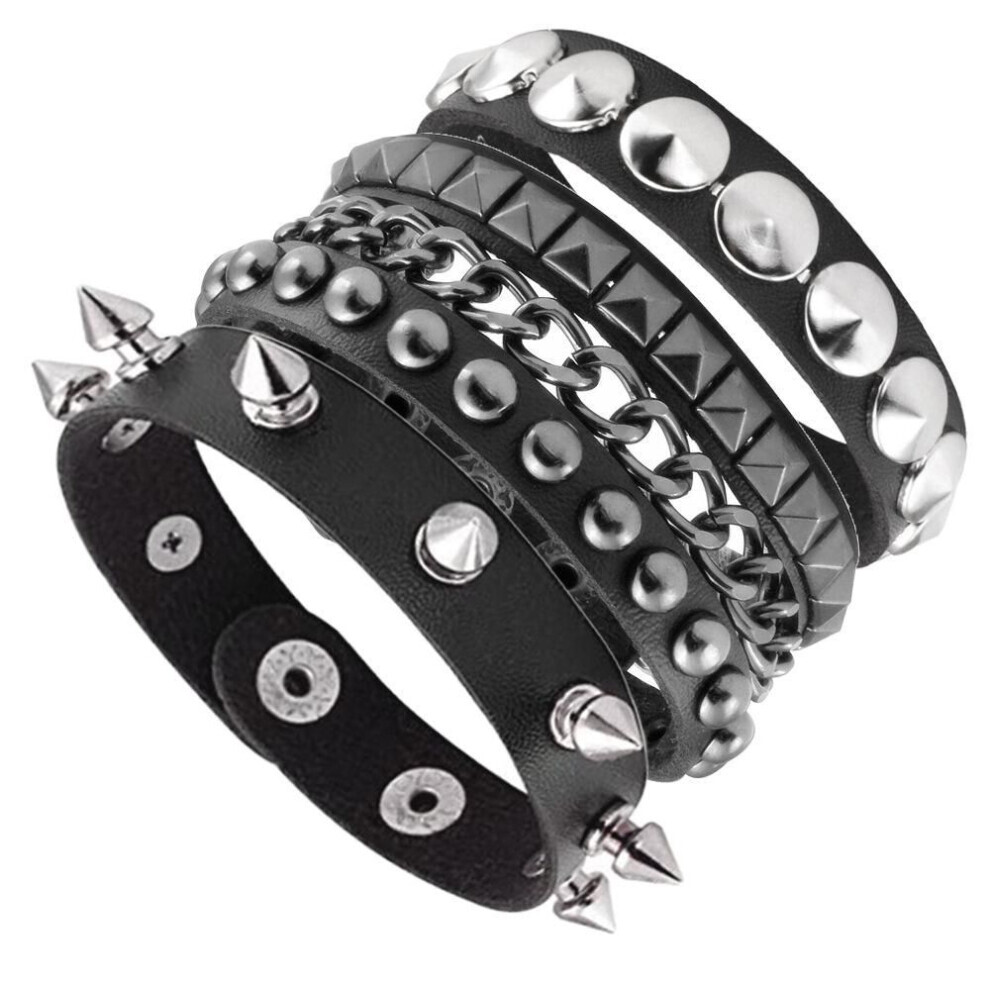 Maxpower (As The Picture) New Goth Emo Boho Bracelets For Men Women Punk Gothic Spike Rivets Pu Leather Bracelet Bangles Party Jewelry Gift Black