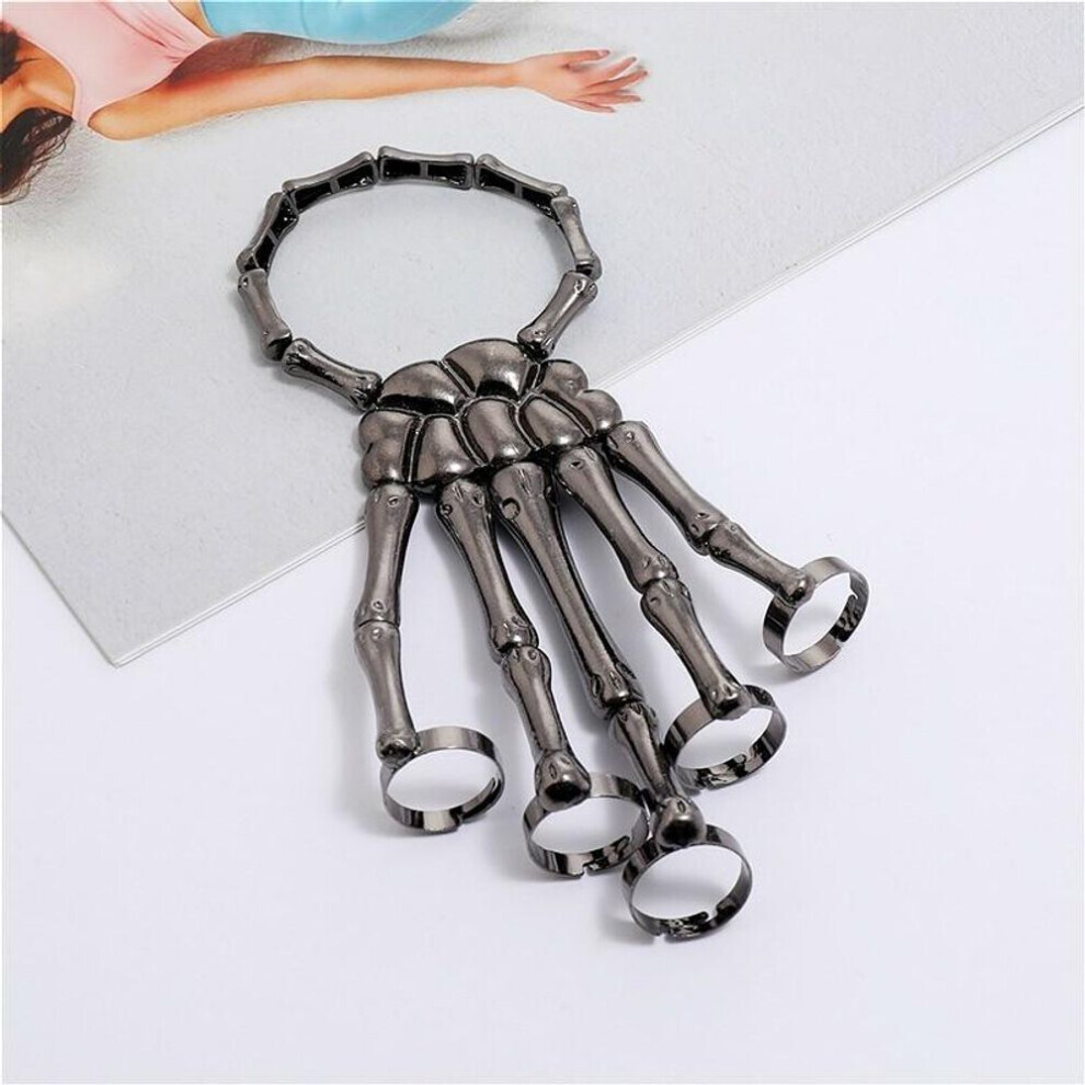Maxpower (Black) New Jewelry Fashion Personality Punk Skull Hand Bone Wild Five-Finger Ring Bracelet Adjustable One Chain Black
