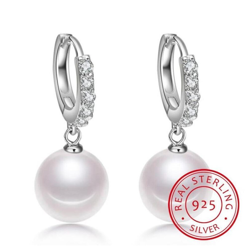 Maxpower (As The Picture) Pearl Earrings Genuine Natural Freshwater Pearl 925 Sterling Silver Earrings Pearl Jewelry For Wemon Wedding Gift White,Silver