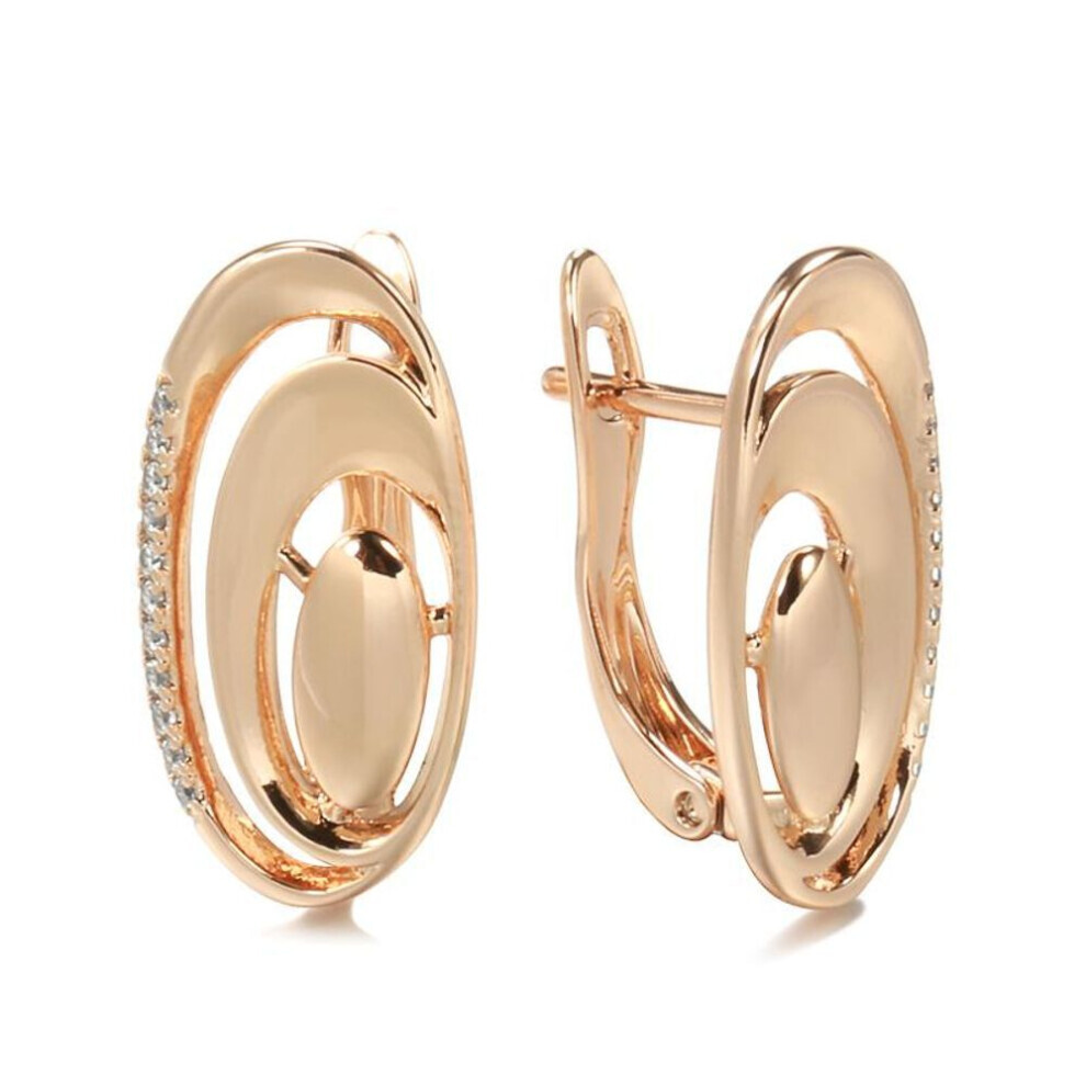 Maxpower (Rose ) Kinel Elegant Rose Earrings For Women Shiny Zircon Daily Jewelry Gold