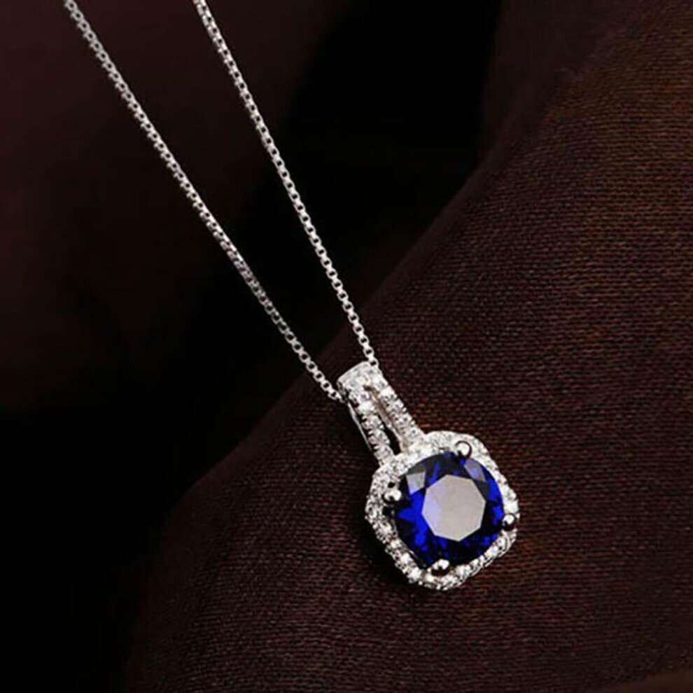 (blue) Lindon Fashion Necklace Zircon Pendant Women Wedding Gift Fine Jewellery Pendants
