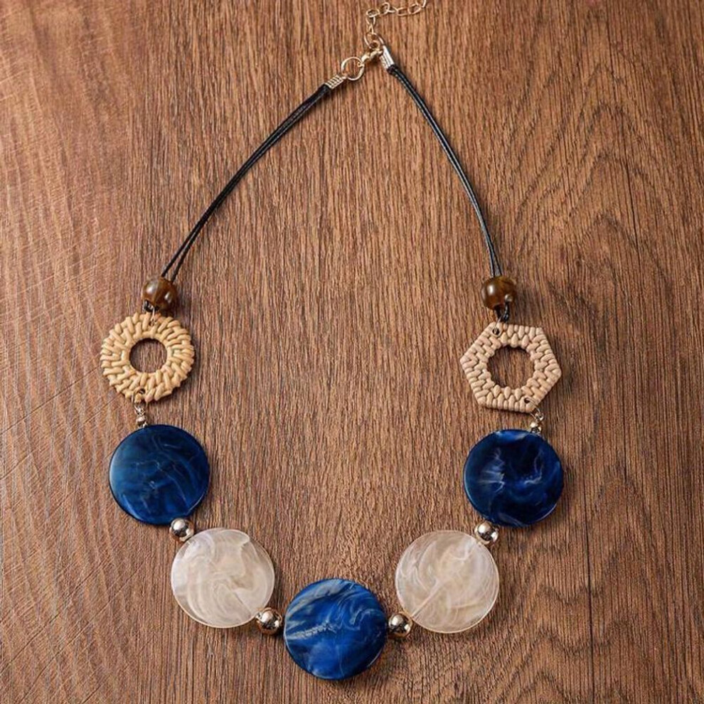 Maxpower (Blue) Boho Vintage Style Acrylic Handmade Geometric Pendant Necklace For Women - 1Pc Fashion Jewelry Ideal For Christmas Blue