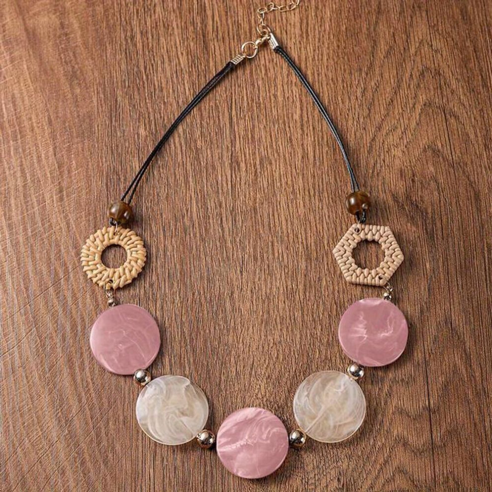 Maxpower (Pink) Boho Vintage Style Acrylic Handmade Geometric Pendant Necklace For Women - 1Pc Fashion Jewelry Ideal For Christmas Pink