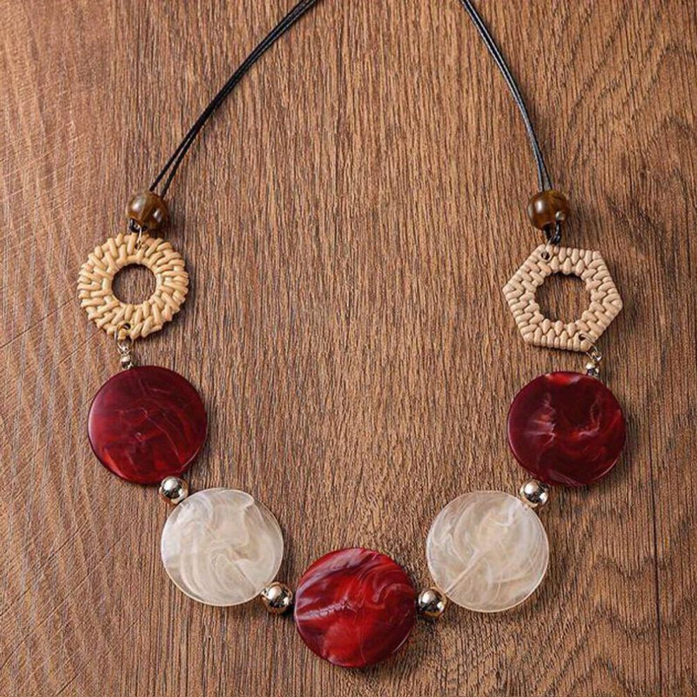 Maxpower (Red) Boho Vintage Style Acrylic Handmade Geometric Pendant Necklace For Women - 1Pc Fashion Jewelry Ideal For Christmas Red