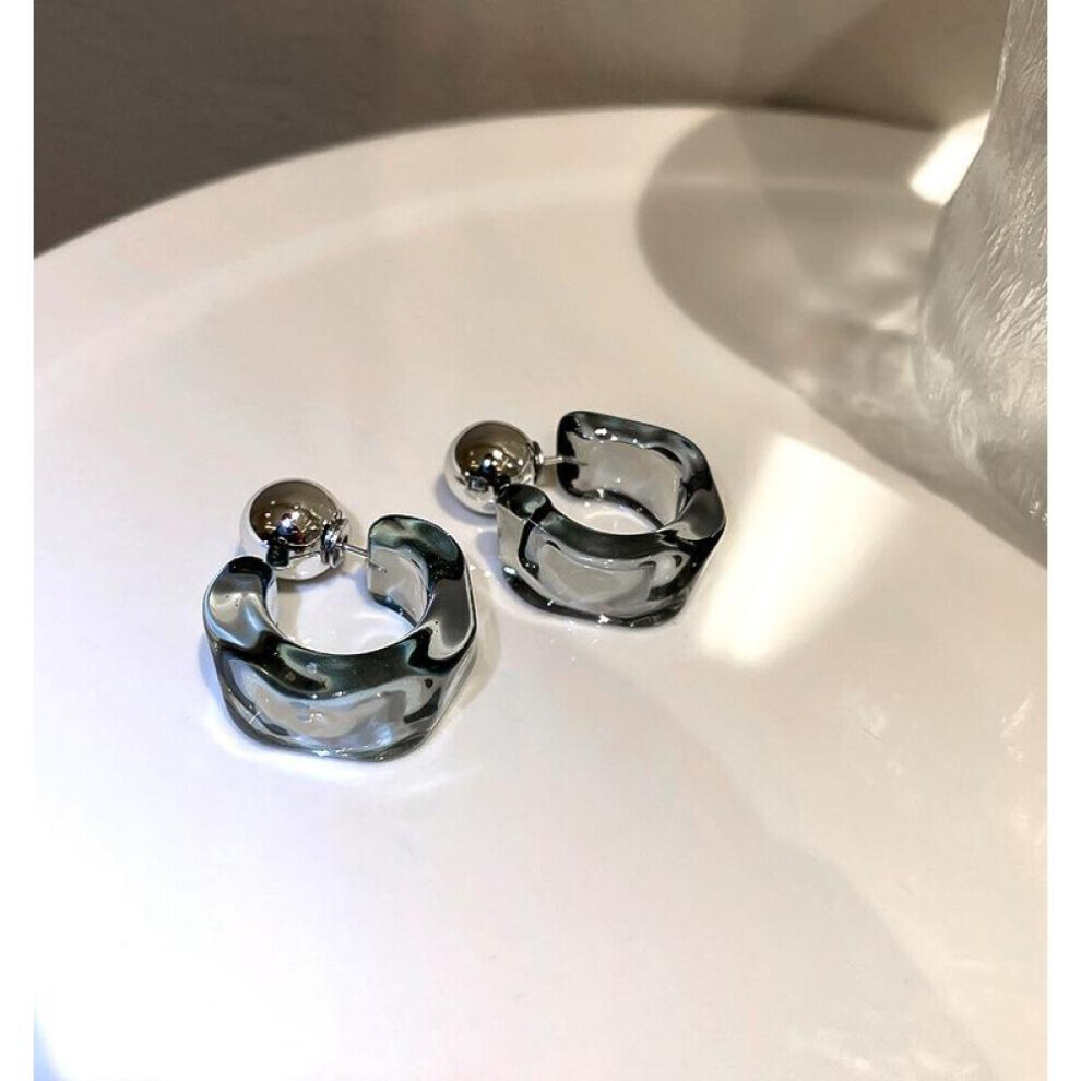 Maxpower (Grey) Korea Simple Fashion Acrylic Earrings For Women Trendy White Black Earings French Retro Geometric Transparent Female White,Black,Grey