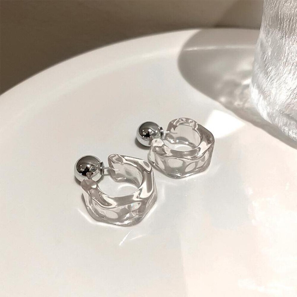 Maxpower (White) Korea Simple Fashion Acrylic Earrings For Women Trendy White Black Earings French Retro Geometric Transparent Female White,Black