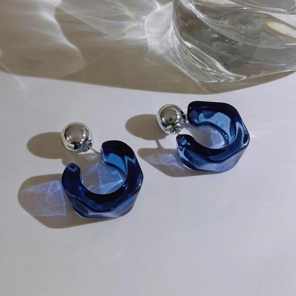 Maxpower (Blue) Korea Simple Fashion Acrylic Earrings For Women Trendy White Black Earings French Retro Geometric Transparent Female Blue,White,Black