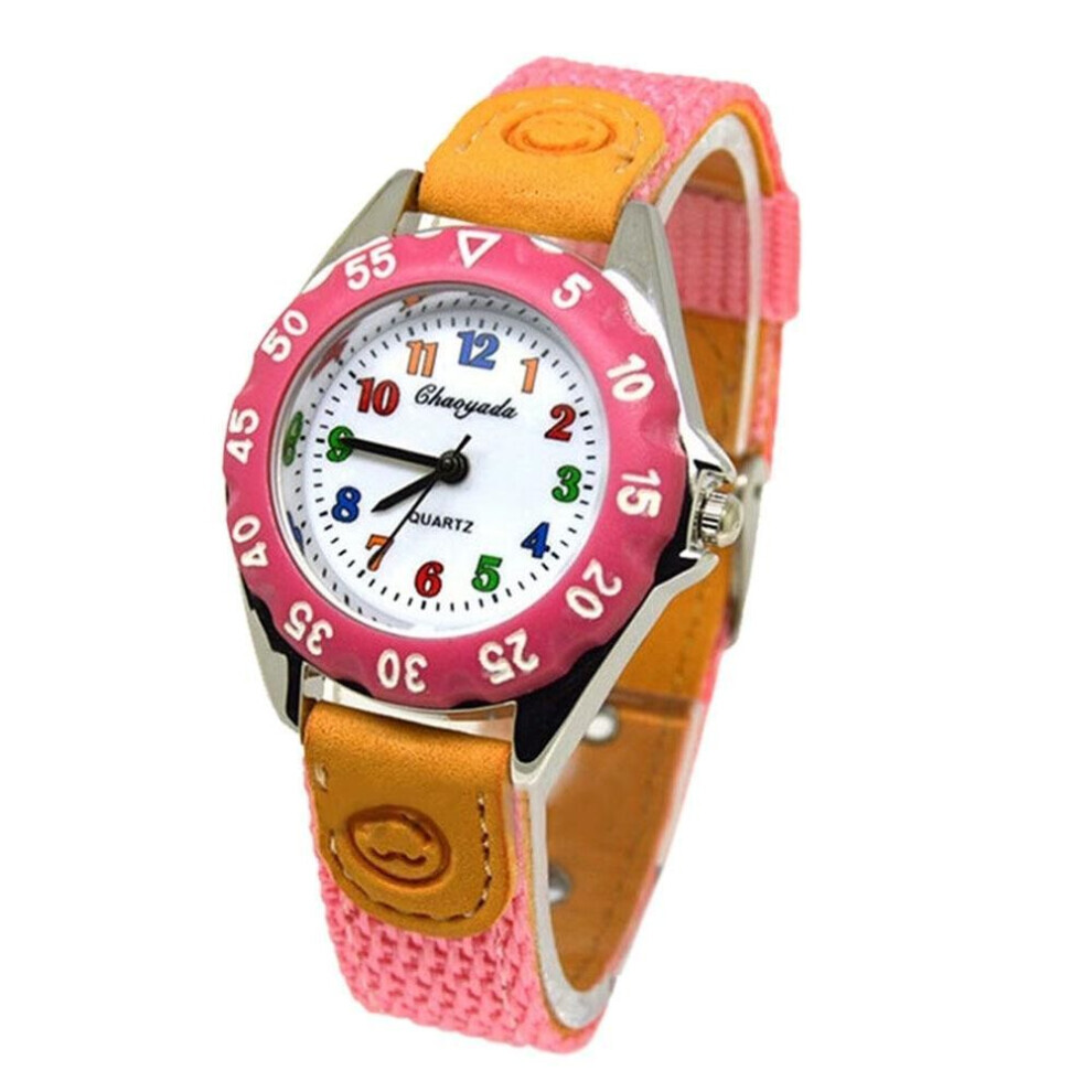 (pink) Cute Boys Girls Quartz Watch Kids Children"s Fabric Strap Student Time Clock Wristwatch Gifts
