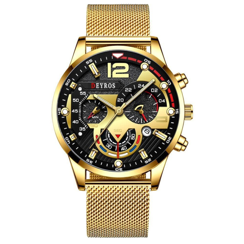 Maxpower (Gold,) Fashion Men Watches Man Calendar Quartz Wristwatches Men Casual Business Watches Luxury Mens Round Dial Analog Watch Black