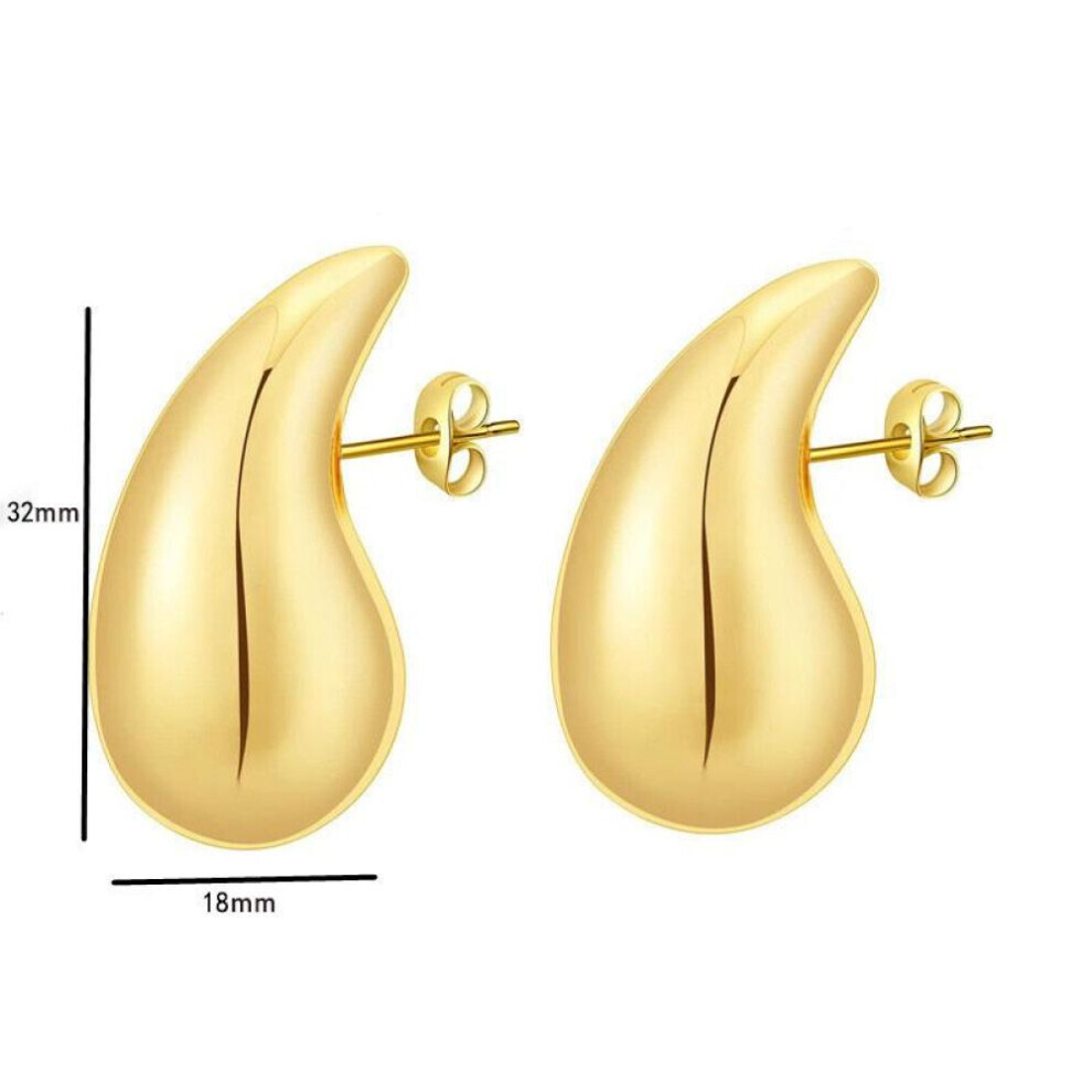(Gold) Vintage Gold Color Plated Chunky Dome Drop Earrings for Women Glossy Stainless Steel Thick Teardrop Earring Jewelry
