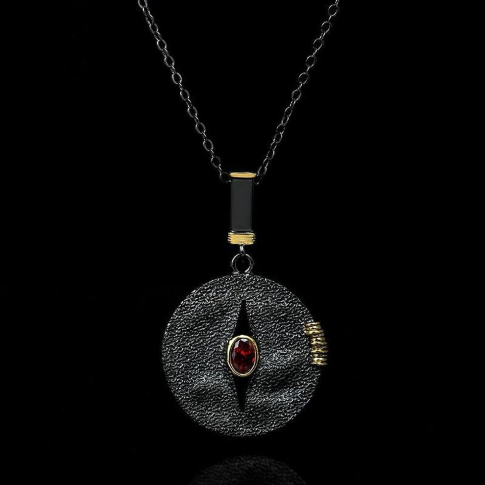 Maxpower (Black) Retro Black Necklace For Women's Exaggerated Disc Inlaid Red Zircon Pendant Necklace Party Jewelry Sweater Chain