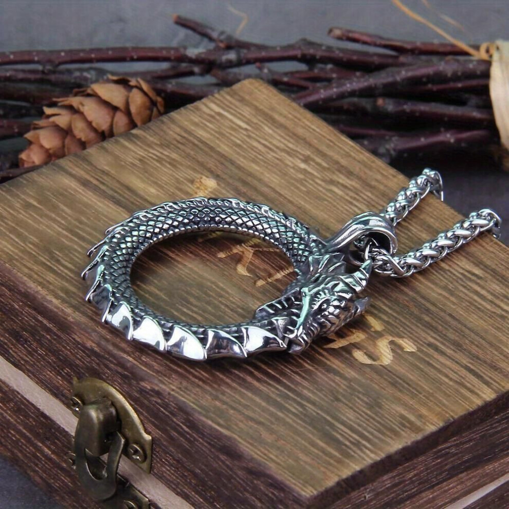 (silver) 2024 New High Quality Viking Self Devourer Ouroboros Valknut Guardian Rune Dragon Pendant Viking Necklace