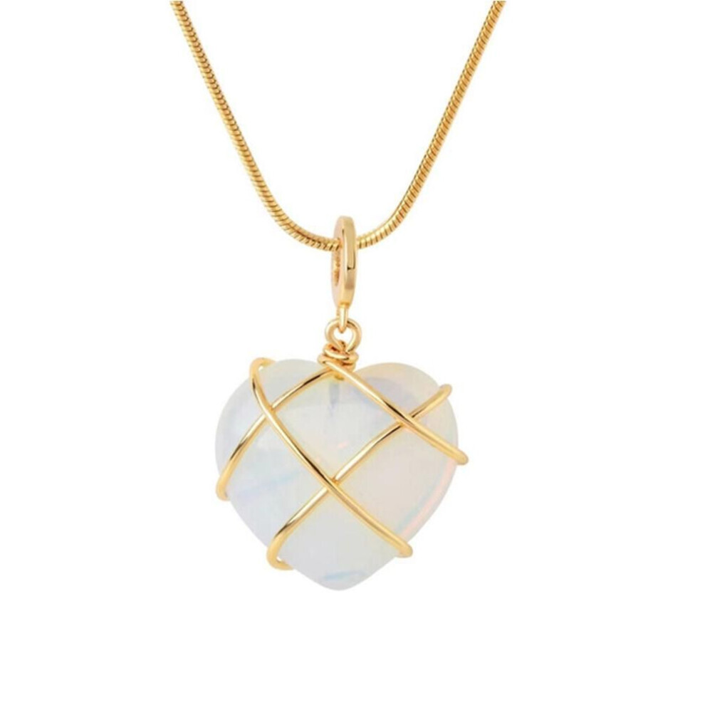 (blue, gold necklace) Girl&apos;s Necklace Opal Heart Necklace Diamond Castle Necklace For Woman Girls Rose Quartz Lovely Necklace Jewelry Accessories Gift