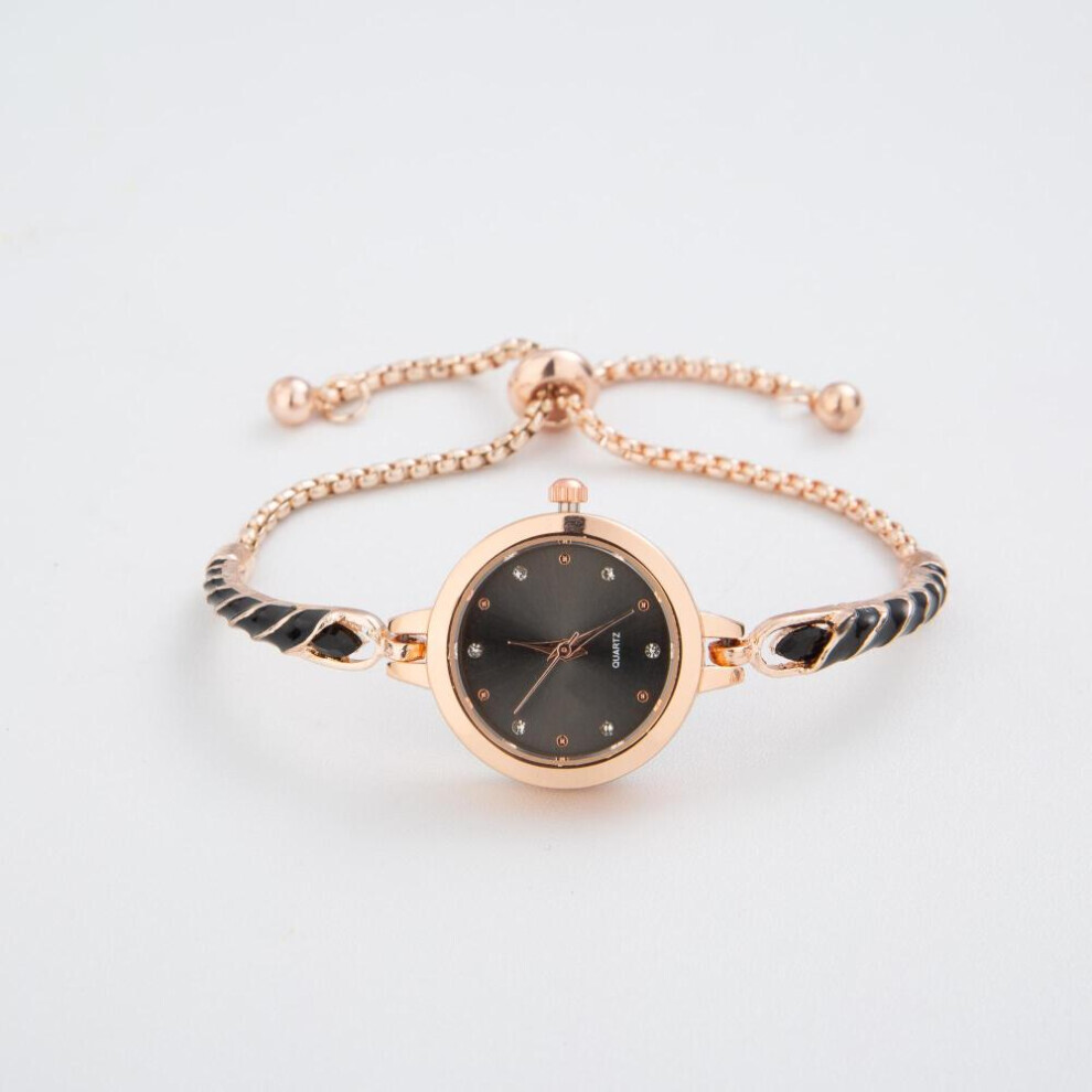 (Black) Elegant Bracelet Watches For Women Ladies Adjustable Bracelets Watch Fashion Quartz Wristwatches Gift