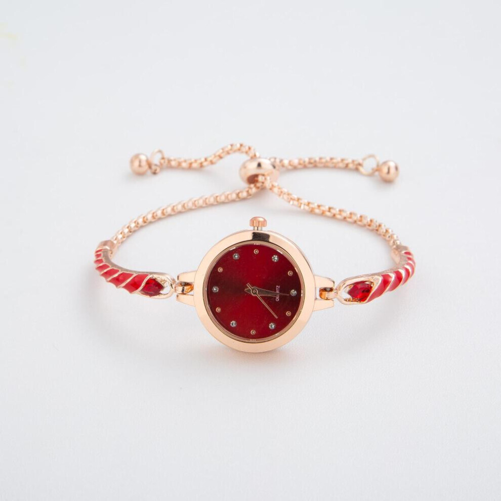 (Red) Elegant Bracelet Watches For Women Ladies Adjustable Bracelets Watch Fashion Quartz Wristwatches Gift