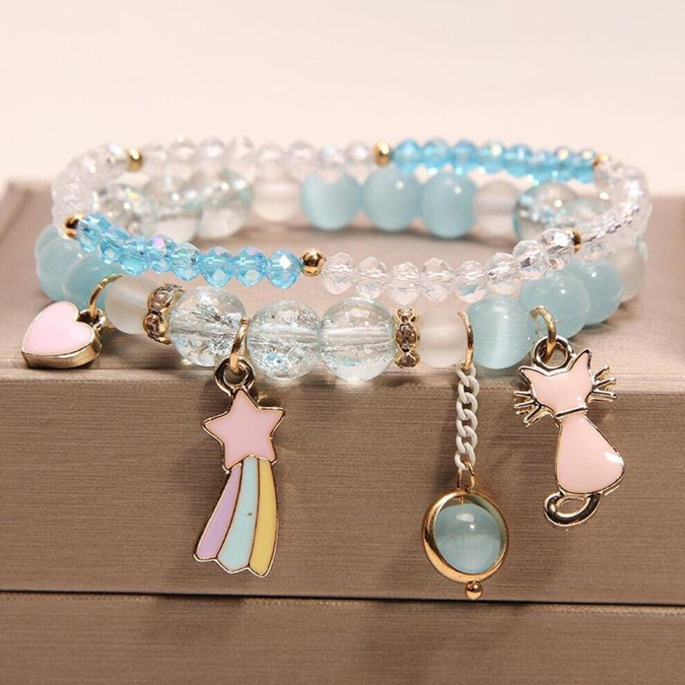 (blue) Fashion Cat Pendant Crystal Bracelet Female Simple Student&apos;s Girls Best Friend Bracelet Jewelry Gift