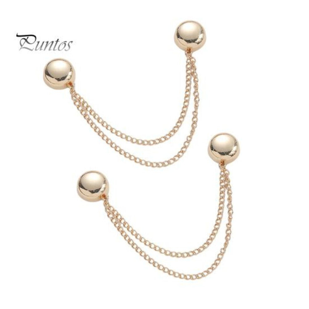 (golden) 2pcs Multi-function Magnetic Clothing Clip With Chain Multi-purpose Pinless Metal Buttons Clip Clothes Scarf Trouser Legs Cuff Fixing Magnet Pin