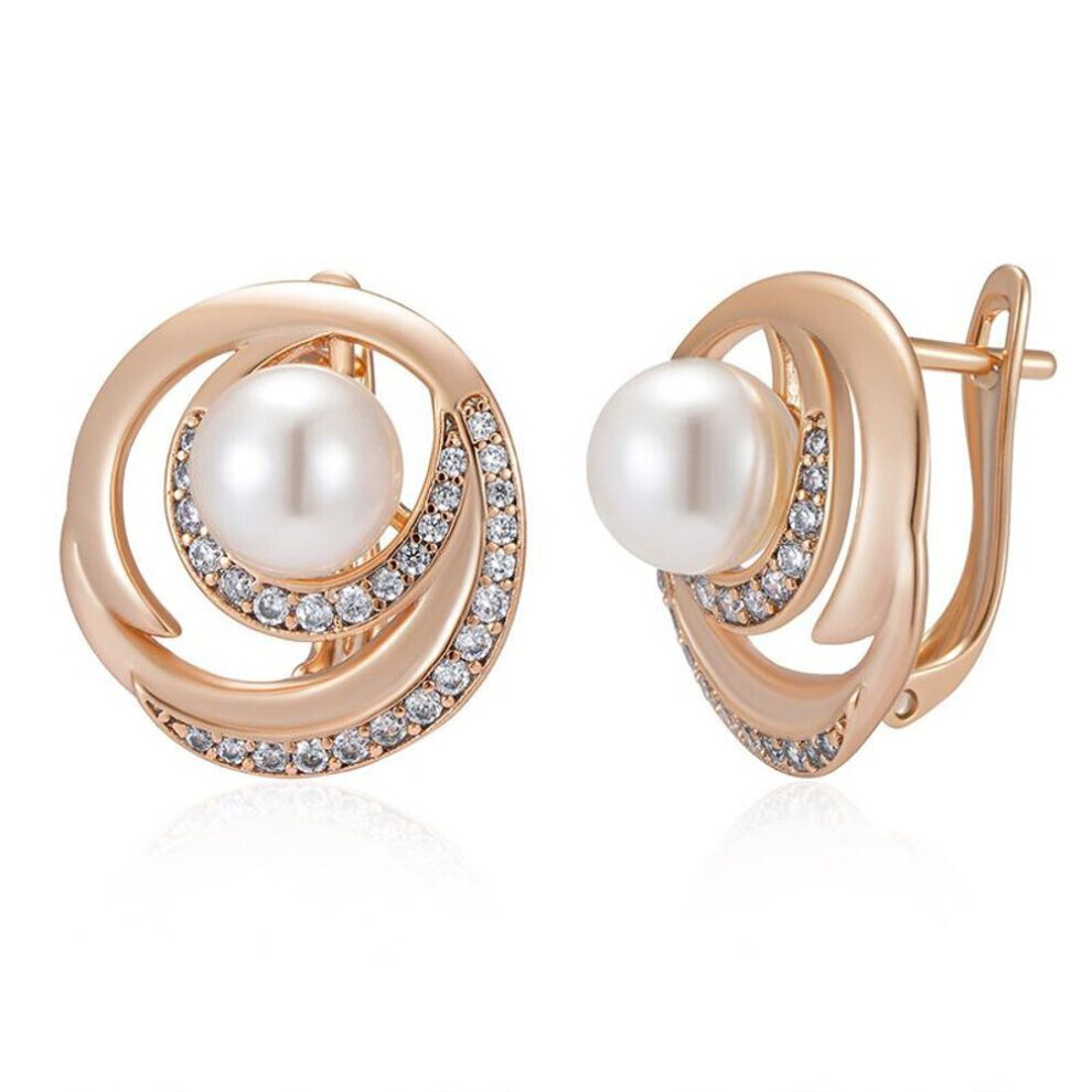 Maxpower (Rose ) Kinel Rose Color Drop Earrings For Women Natural Zircon Vintage Bride Wedding Fine Jewelry Gold