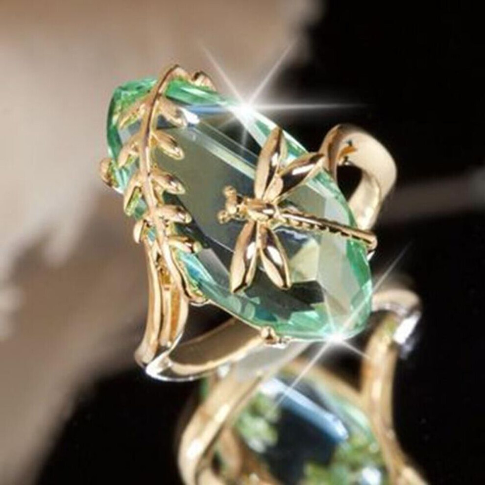 (as the picture, No. 9) Chic Fashion Jewelry Women Dranonfly Design Natural Peridot Engagement Wedding Party Ring