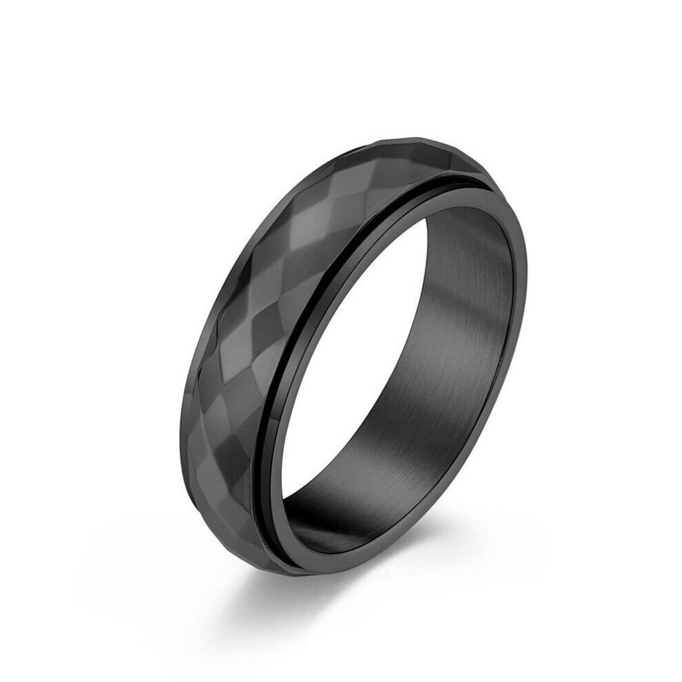 (black, 5#) Simple Unisex Rhombus Faceted Hip Hop Ring For Men Women Stainless Steel Couple Finger Ring Stress Relief Anxiety Wedding Jewellery For Male