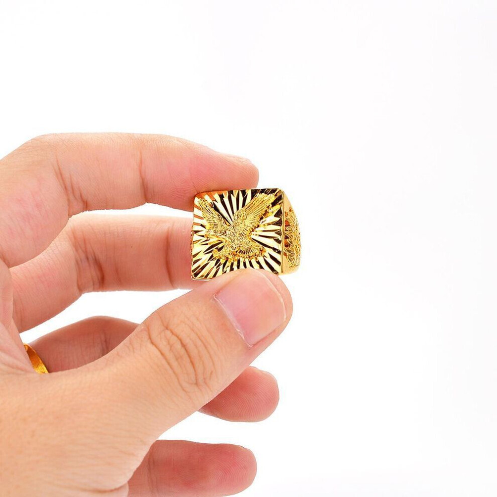 (as the picture, Adjustable Opening) Men&apos;s 24k Gold-plated Dragon And Guanyu Eagle Ring In Vietnamese Sand Gold.