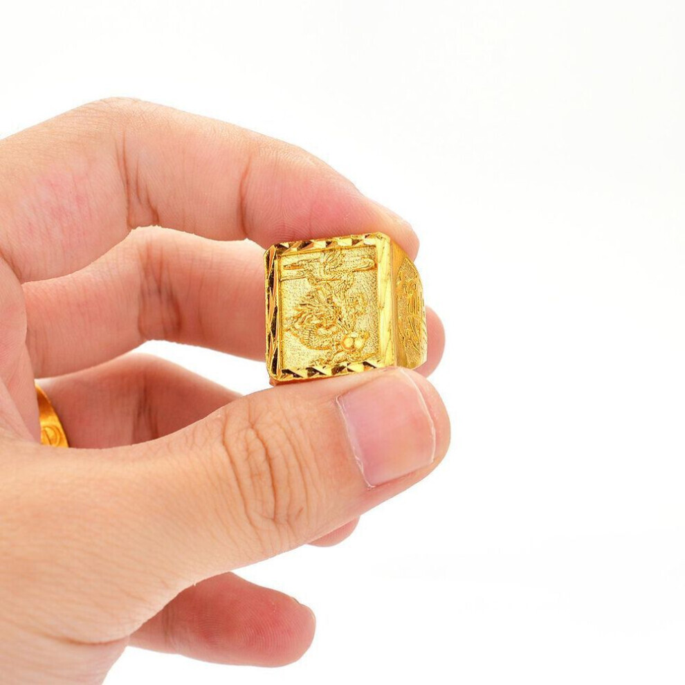 (as the picture, Dragon&apos;s Tongue, Adjustable Opening) Men&apos;s 24k Gold-plated Dragon And Guanyu Eagle Ring In Vietnamese Sand Gold.