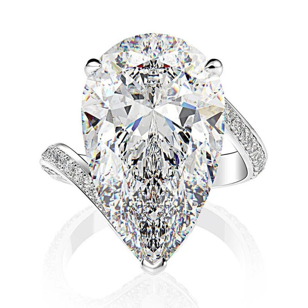 (white, 10) Luxury Exquisite Pear Shaped Water Drop Shaped Rhinestone Ring Female Creative New Ring