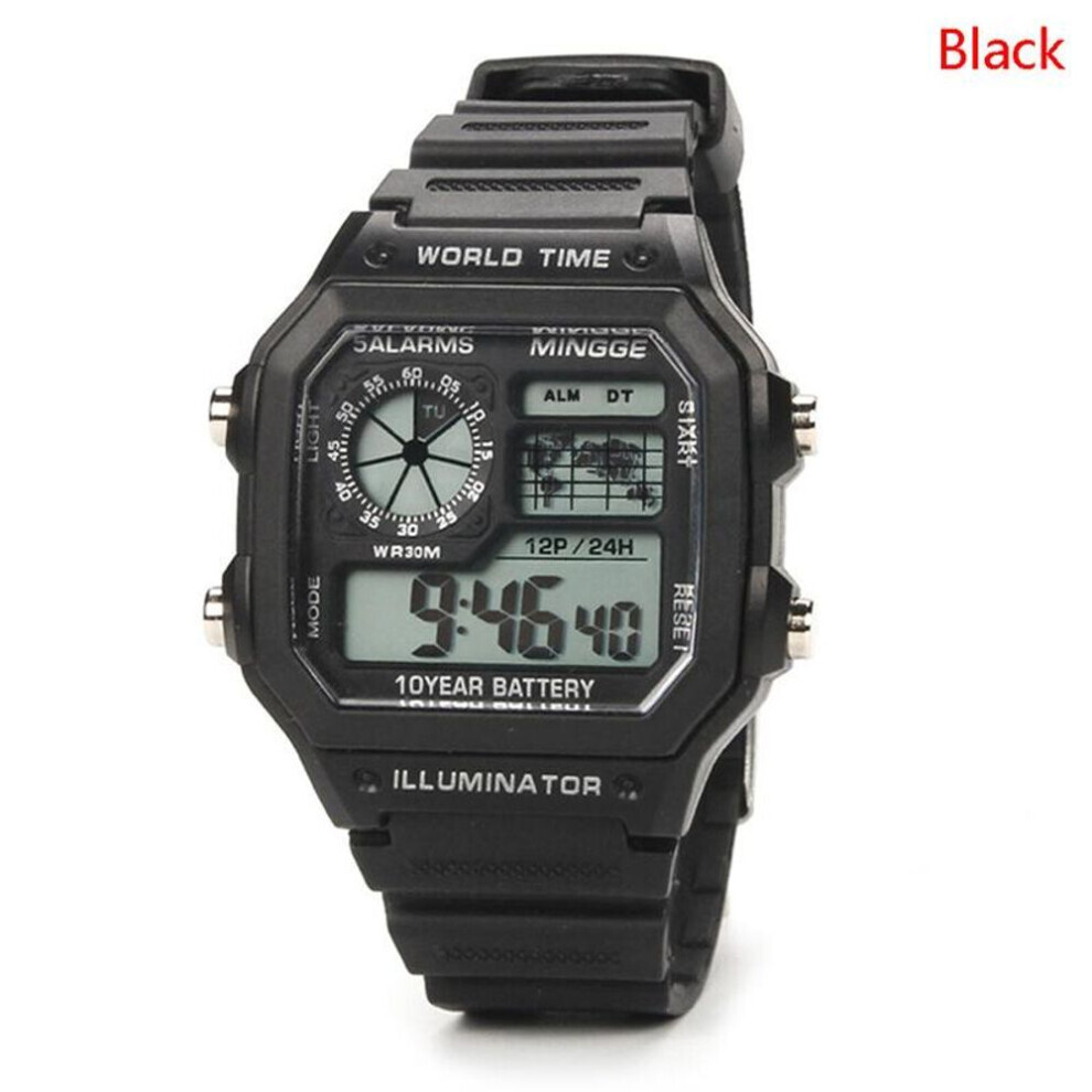 (black) Men&apos;s Digital Sports Luminous Chronograph Waterproof Slim Electronic Watch