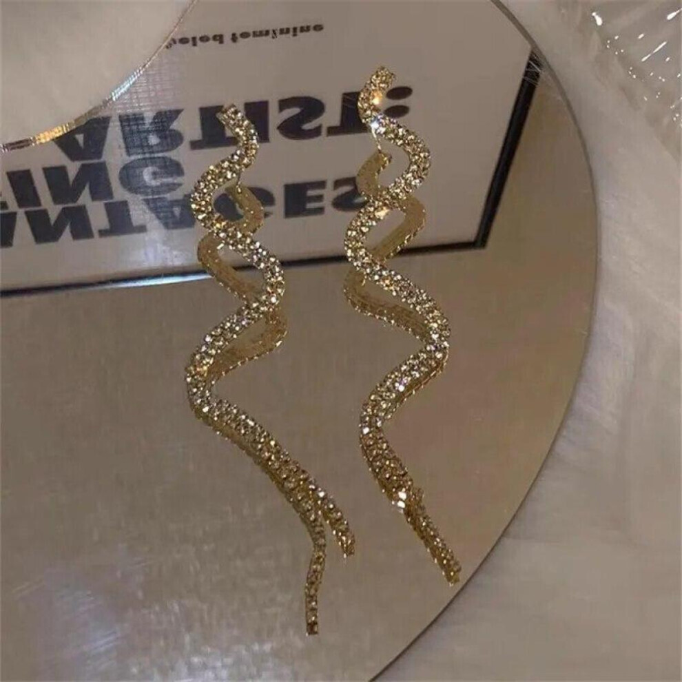 Maxpower (Gold) Fashion Women Elegant Snake Shape Shiny Zircon Tassel Stud Earrings Women Jewelry Party Gifts Gold