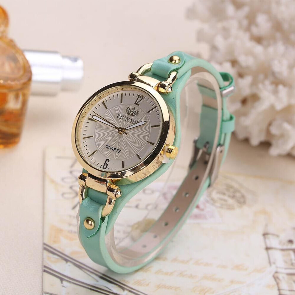 Maxpower (Green) Women Casual Watches Round Dial Rivet Pu Leather Strap Wristwatch Ladies Analog Quartz Watch Gift Green