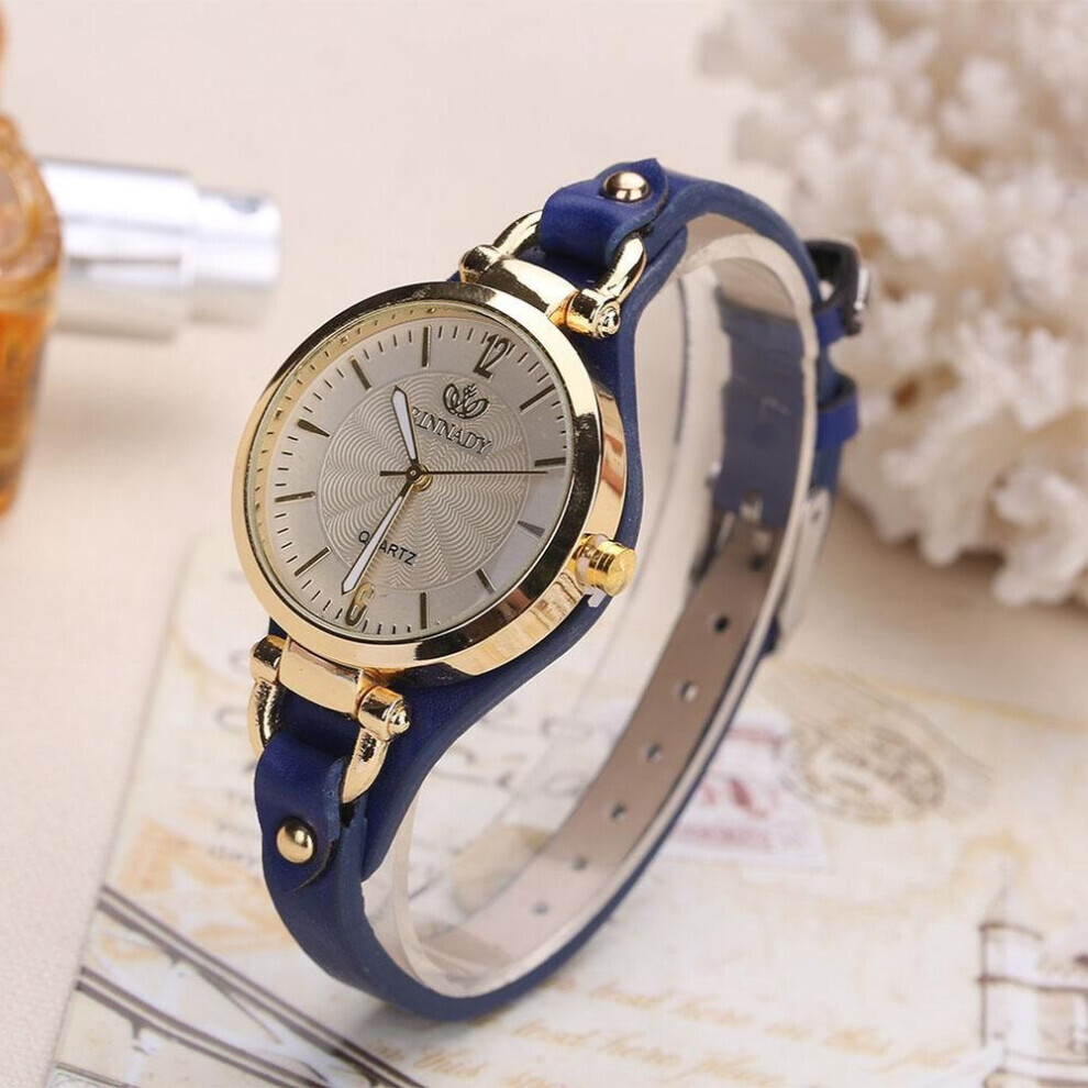 Maxpower (Blue) Women Casual Watches Round Dial Rivet Pu Leather Strap Wristwatch Ladies Analog Quartz Watch Gift Blue