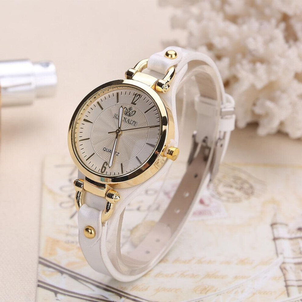 Maxpower (White) Women Casual Watches Round Dial Rivet Pu Leather Strap Wristwatch Ladies Analog Quartz Watch Gift White