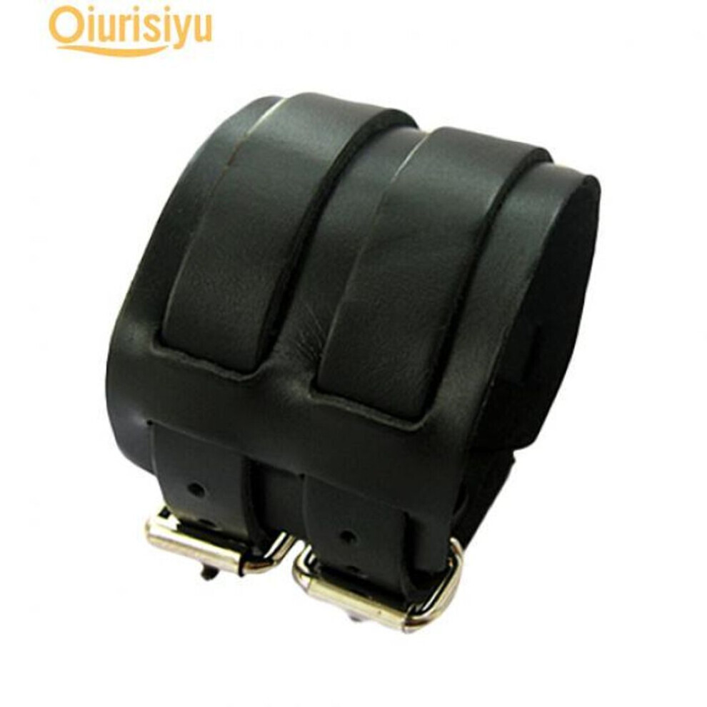 (black) Men 2 Layer Punk Wide Belt Faux Leather Bracelet Wristband Cuff Bangle Gift